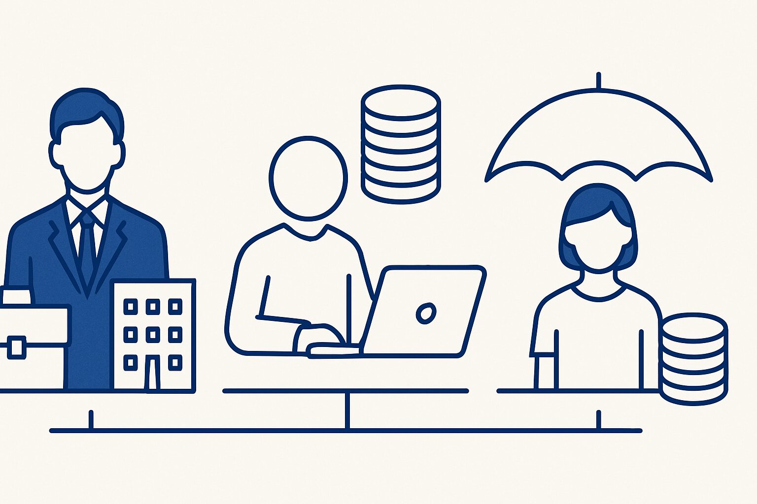 会社員・自営業者・被扶養者：立場別の負担比較